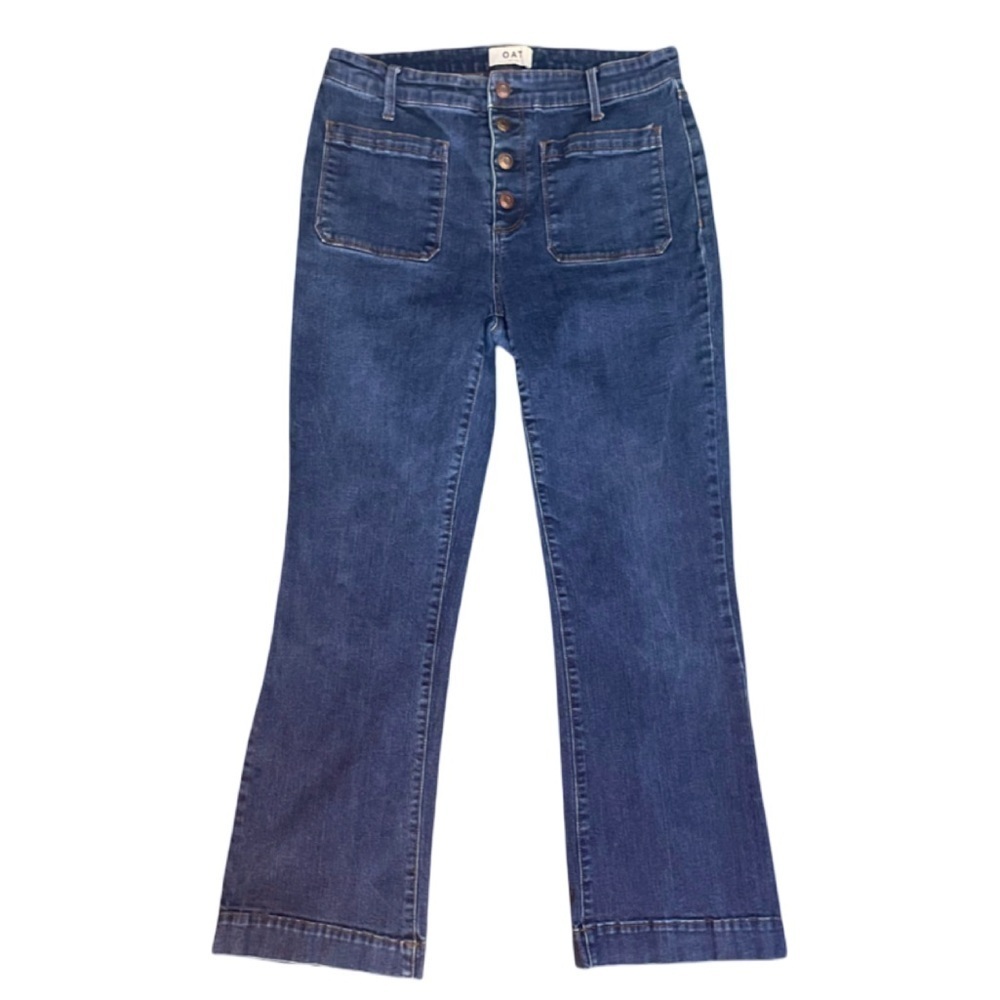 OAT New York Wide Leg Wide Hem Button Close Sailor Style Blue Denim Jean Size 29 - Picture 3 of 10